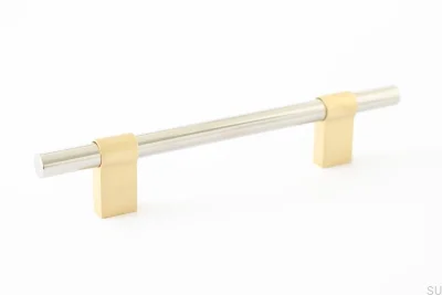 Poignée de meuble oblongue Line Big Mix 128 en laiton brossé et acier poli