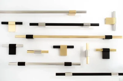 Poignée de meuble oblongue Line Big Mix 128 en laiton brossé et acier poli