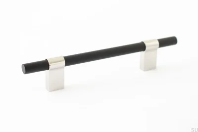 Poignée de meuble allongée Line Big Mix 128 en acier poli et aluminium noir