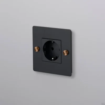 Prise simple sans logo Type F Croix 1G Acier Noir avec finition Warm Sunset Norme européenne