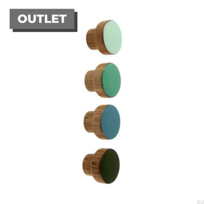 Bouton de meuble simple en bois de chêne émaillé vert gris, huile dure incolore brillante, 30 pièces