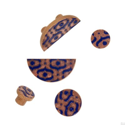 Bouton de meuble Motif I 40 Chêne Émaillé Outremer Huile dure Incolore Semi-mat