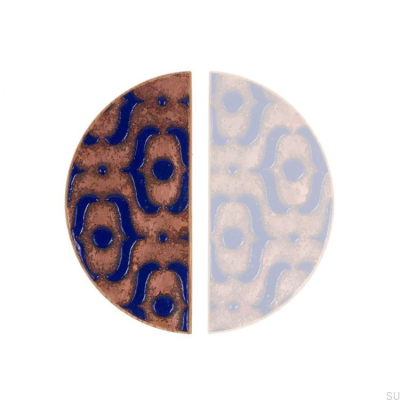 Poignée de meuble Motif I 100 Cuivre Émaillé Outremer avec Bois de Chêne Huile Dur Incolore Semi-mat