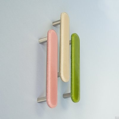 Poignée de meuble allongée ronde en verre beige 128