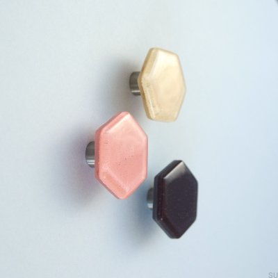 Bouton de meuble hexagonal en verre beige