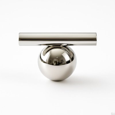 Bouton de meuble T-Bar Marbelo 04 en laiton argenté chromé