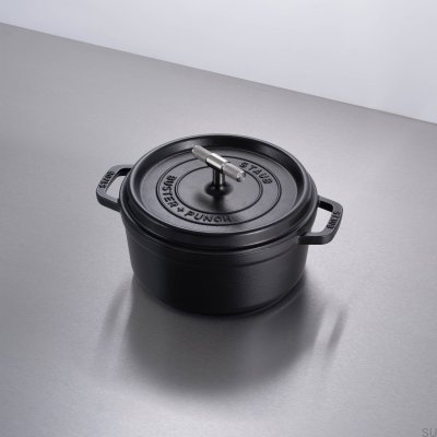 Cocotte Staub 3,7 L en acier noir avec poignée moletée argentée