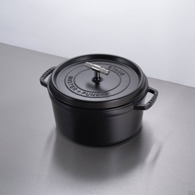 Cocotte Staub 6,7 L en acier noir avec poignée moletée argentée