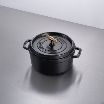 Cocotte Staub 3,7 L en acier noir avec poignée moletée en laiton
