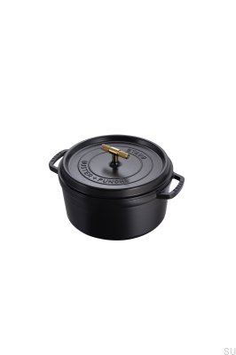 Cocotte Staub 6,7 L en acier noir avec poignée moletée en laiton