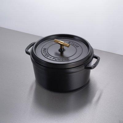 Cocotte Staub 6,7 L en acier noir avec poignée moletée en laiton