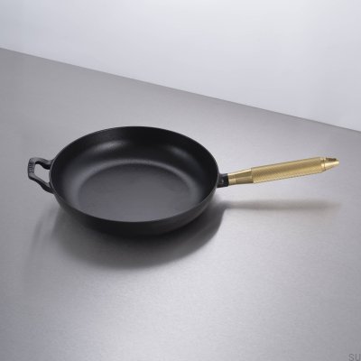 Poêle à frire Staub 28 cm en acier noir avec poignée en laiton moletée