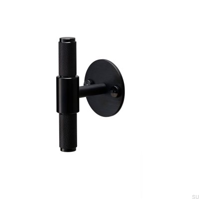 Poignée de meuble en T avec plaque transversale, acier noir 95