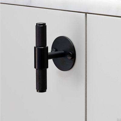 Poignée de meuble en T avec plaque transversale, acier noir 95