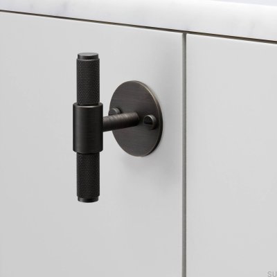 Poignée de meuble en T avec plaque transversale, laiton 95, bronze brûlé