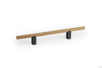 Poignée de meuble en chêne Kumo Wood 128 avec revêtement en aluminium titane noir
