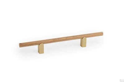Poignée de meuble allongée en chêne Kumo Wood 128 avec finition or brossé