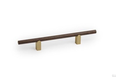 Poignée de meuble en bois Kumo Wood 128, noyer avec finition or brossé