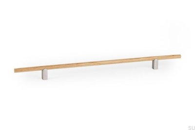 Poignée de meuble en chêne massif Kumo Wood 320 avec finition aluminium brossé argenté