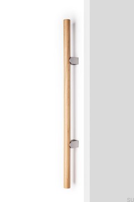 Poignée de meuble double face Kumo Wood Big One 448 en chêne massif avec finition aluminium brossé argenté
