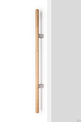 Poignée de meuble double face Kumo Wood Big 640 en chêne massif avec finition aluminium brossé argenté