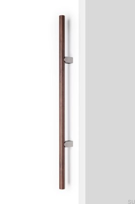 Poignée de meuble double face Kumo Wood Big 320 en noyer avec aluminium brossé argenté