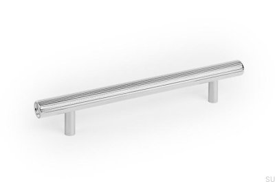 Poignée de meuble allongée Boto 160, en aluminium nickelé et poli.