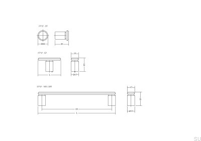 Bouton de meuble en aluminium T-Bar Fase 52, titane noir, PVD poli