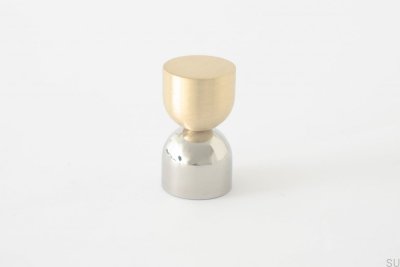 Bouton de meuble Kokeshi Mix 1832 en laiton brossé et acier inoxydable poli