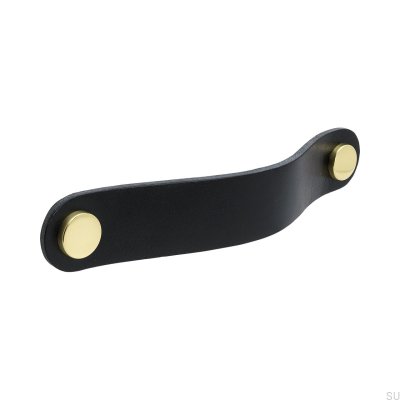 Poignée de meuble oblongue Loop Round 128 Cuir Noir avec Laiton