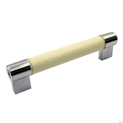 Poignée de meuble longue 1700 192 Nickel brossé avec cuir blanc