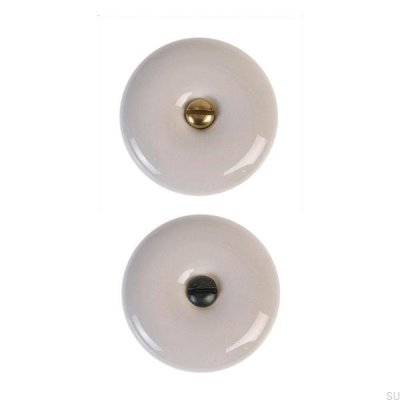 Bouton de meuble 5313 Porcelaine avec deux vis, laiton et noir