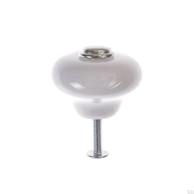 Bouton de meuble 5311 Porcelaine blanche avec nickel poli