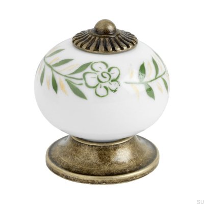 Bouton de meuble 8131 Porcelaine or vieilli