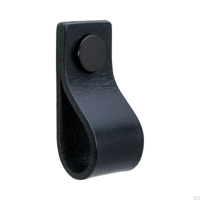 Bouton de meuble en cuir Loop 65, noir avec noir