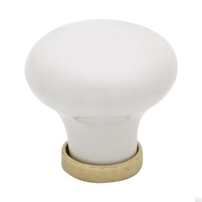 Bouton de meuble 24136 Porcelaine laiton blanc