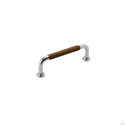Poignée de meuble oblong 1353 96 Cuir Brun Nickel