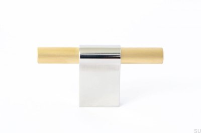 Bouton de meuble T-Bar Line Mix 60 Acier poli avec laiton brossé