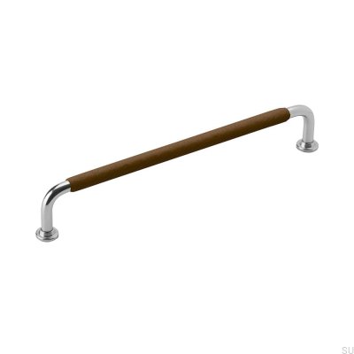 Poignée de meuble oblong 1353 192 Cuir Brun Nickel