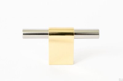 Bouton de meuble T-Bar Line Mix 60 Laiton poli non peint avec acier poli