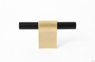 Bouton de meuble T-Bar Line Mix 60 Laiton brossé, non verni avec du noir