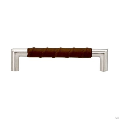 Poignée de meuble oblong Standard 12 128 Cuir Marron Inox