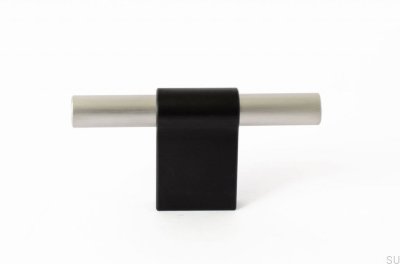Bouton de meuble T-Bar Line Mix 60 Métal noir avec acier brossé