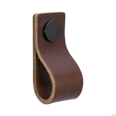 Bouton de meuble Loop 65, cuir marron et noir