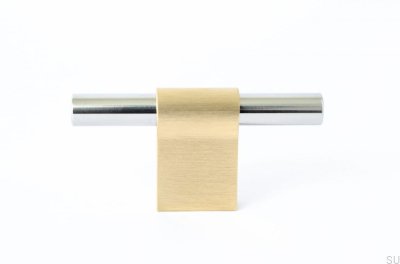 Bouton de meuble T-Bar Line Mix 60 Laiton brossé non peint avec acier poli