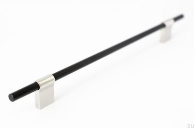 Line Mix 224 poignée de meuble oblong Métal noir avec acier poli