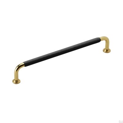 Poignée de meuble allongée 1353192 Cuir noir laiton
