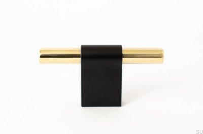 Bouton de meuble T-Bar Line Mix 60 Métal noir avec laiton poli