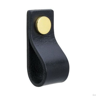 Bouton de meuble en cuir Loop 65, noir et doré