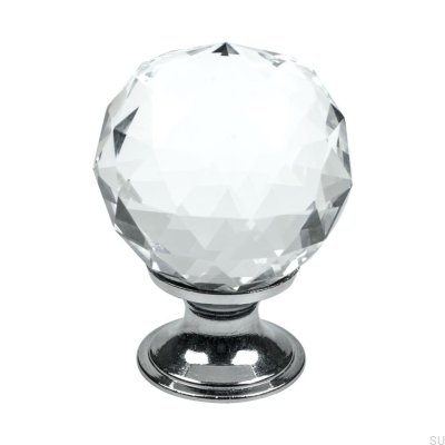 Bouton de meuble en diamant Verre taillé avec une base en argent